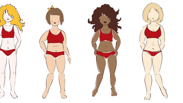Die vier häufigsten Körpertypen. Von links nach rechts: Banane, Apfel, Birne und Stundenglas - Foto: Fotolia