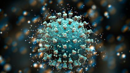 Großaufnahme des Coronavirus in Blau - Foto: iStock-ID 1210284404 Bertrand Blay