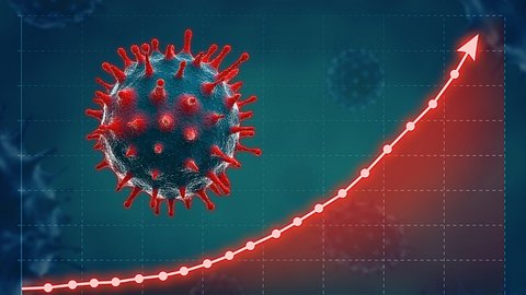 Illustration eines Virus über einer steigenden Kurve - Foto: istock_ffikretow
