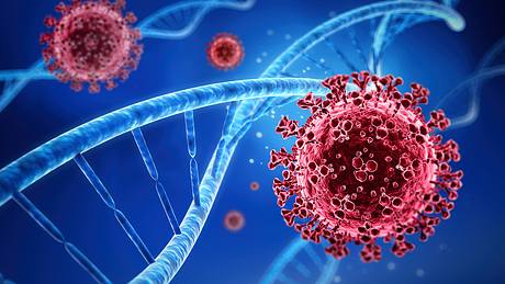 Coronavirus vor DNA-Strang - Foto: iStock/peterschreiber.mediay