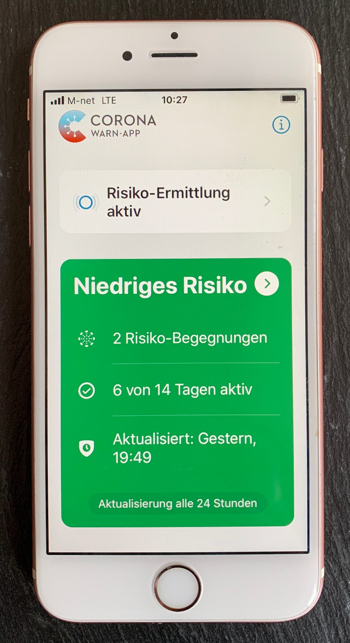 Corona-Warn-App mit zwei Risikobegegnungen