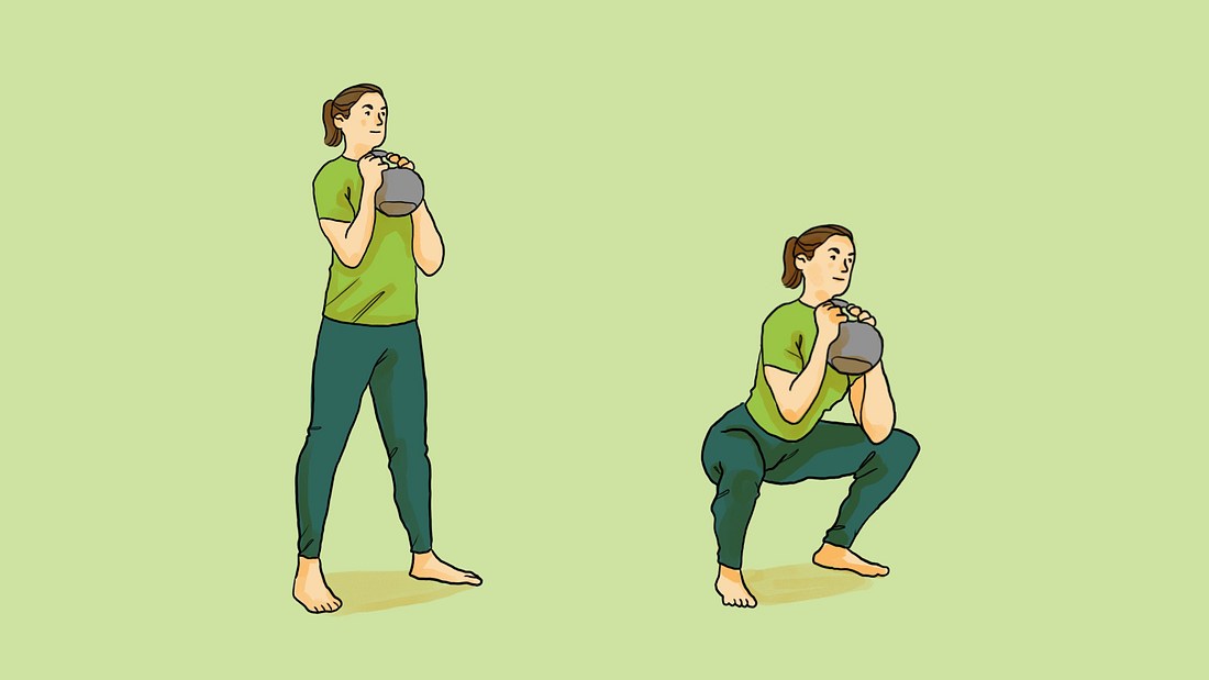 Goblet Squat Frau macht einen Goblet Squat
