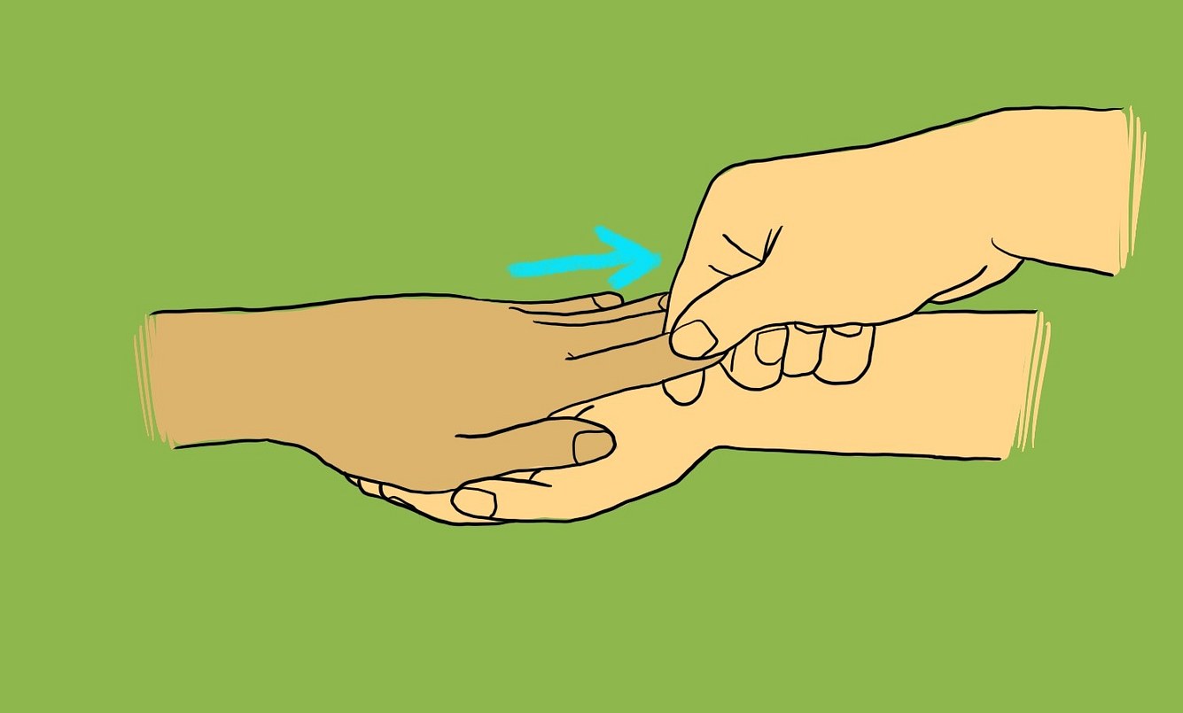 Eine Illustration dazu, wie man die Finger dehnt