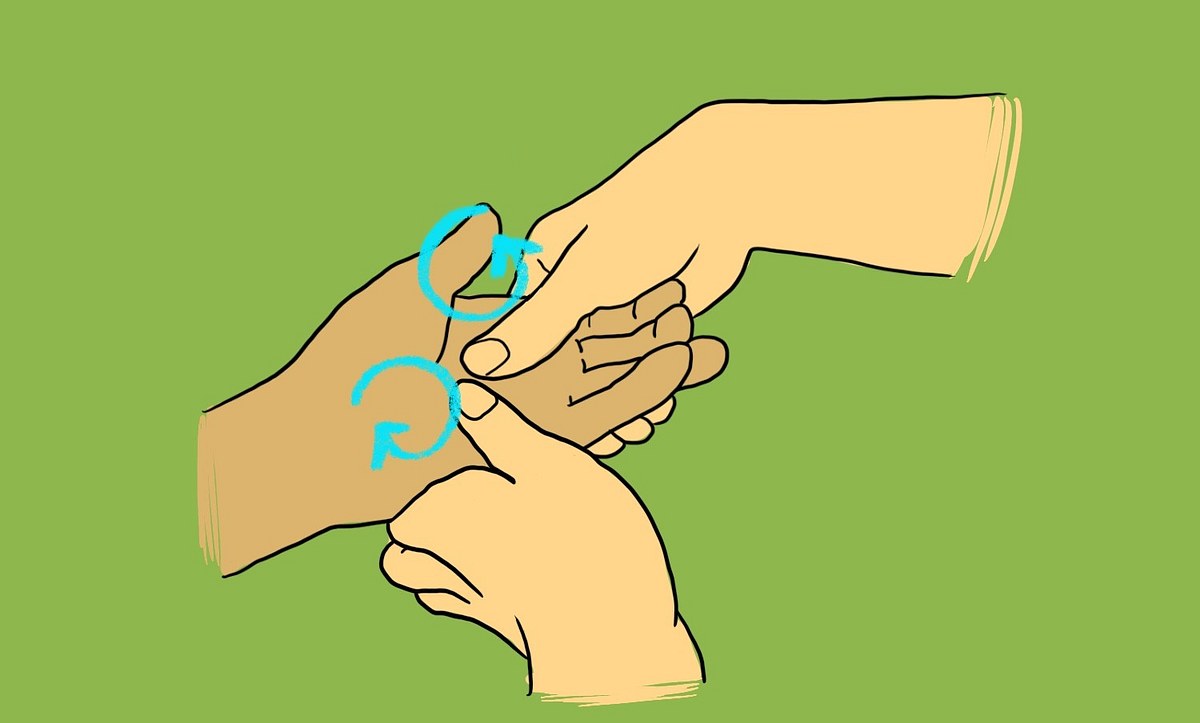 Eine Illustration dazu, wie man die Handinnenfläche massiert