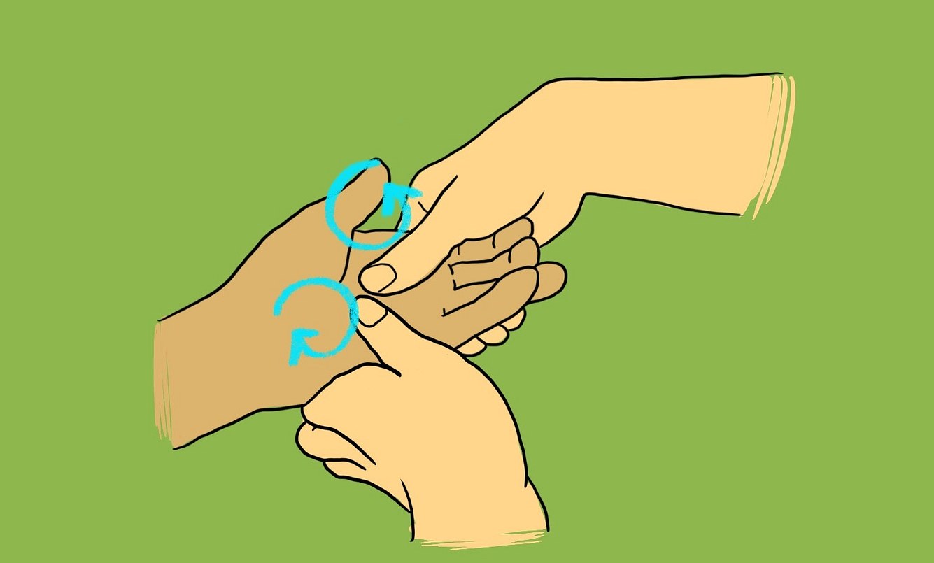 Eine Illustration dazu, wie man die Handinnenfläche massiert
