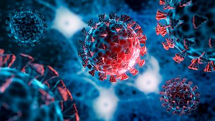 Illustration einer Coronavirus-Mutation in Rot und Blau - Foto: istock/peterschreiber.media