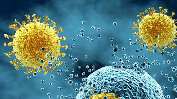 Illustration einer viralen Infektion einer Zelle - Foto: iStock/image_jungle