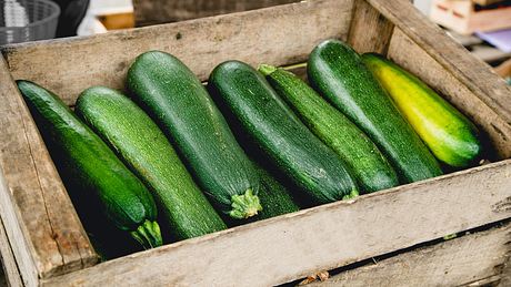 Zucchinis in einer Holzkiste - Foto: iStock/AnastasiaNurullina